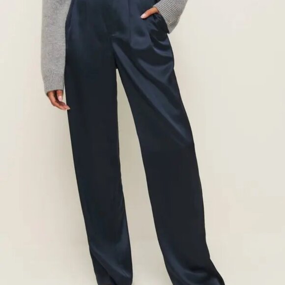 Reformation Mason Satin Pant Blue - Size 0 - Picture 1 of 3
